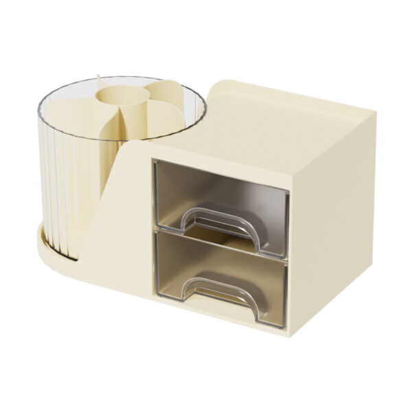 Desktop Rotating Pen Holder with Drawer, Office Stationery Organizer, Simple Plastic Round Pen Stand - 图片 5