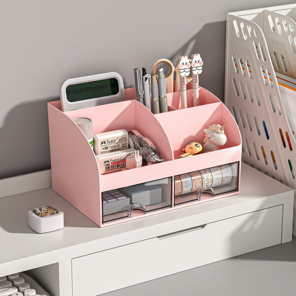 Double Drawer Organizer, PS+HIPS Office Desktop Storage Box, Transparent Drawer Cabinet for Miscellaneous Items and Student Desk Stationery - 图片 4