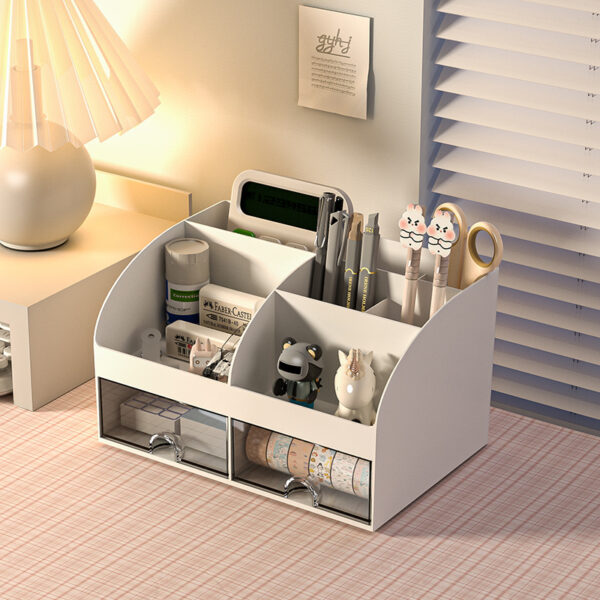 Double Drawer Organizer, PS+HIPS Office Desktop Storage Box, Transparent Drawer Cabinet for Miscellaneous Items and Student Desk Stationery - 图片 3