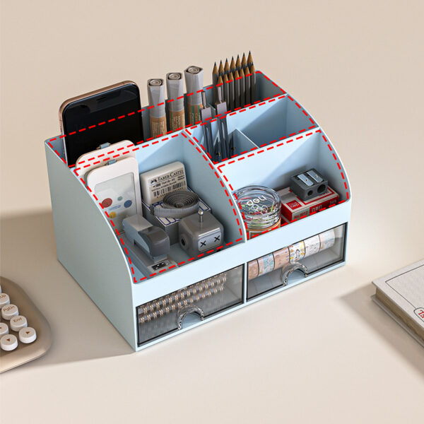 Double Drawer Organizer, PS+HIPS Office Desktop Storage Box, Transparent Drawer Cabinet for Miscellaneous Items and Student Desk Stationery - 图片 2